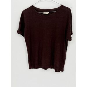 Poetry Womens T-Shirt 100% Linen Rolled Cuff Plum US 2